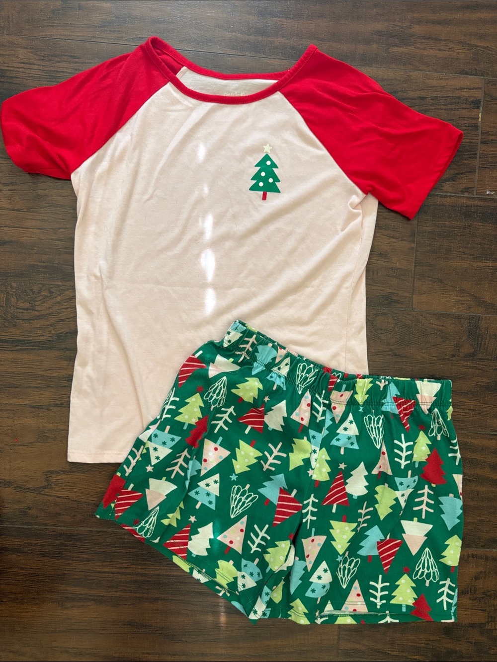 Cat & Jack Red and Green Holiday Tree Pajama Set